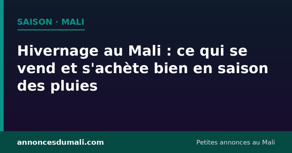 Hivernage au Mali : ce qui se vend et s'achète bien en saison des pluies