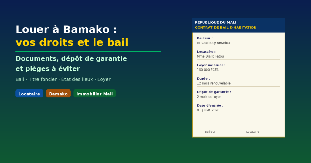 Guide pour louer un appartement à Bamako : contrat de bail, droits du locataire et documents à exiger au Mali