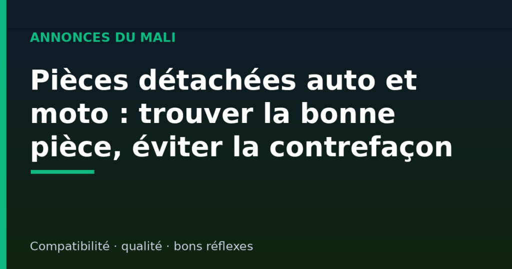 Pièces détachées auto et moto au Mali : trouver la bonne pièce, vérifier la compatibilité et éviter la contrefaçon