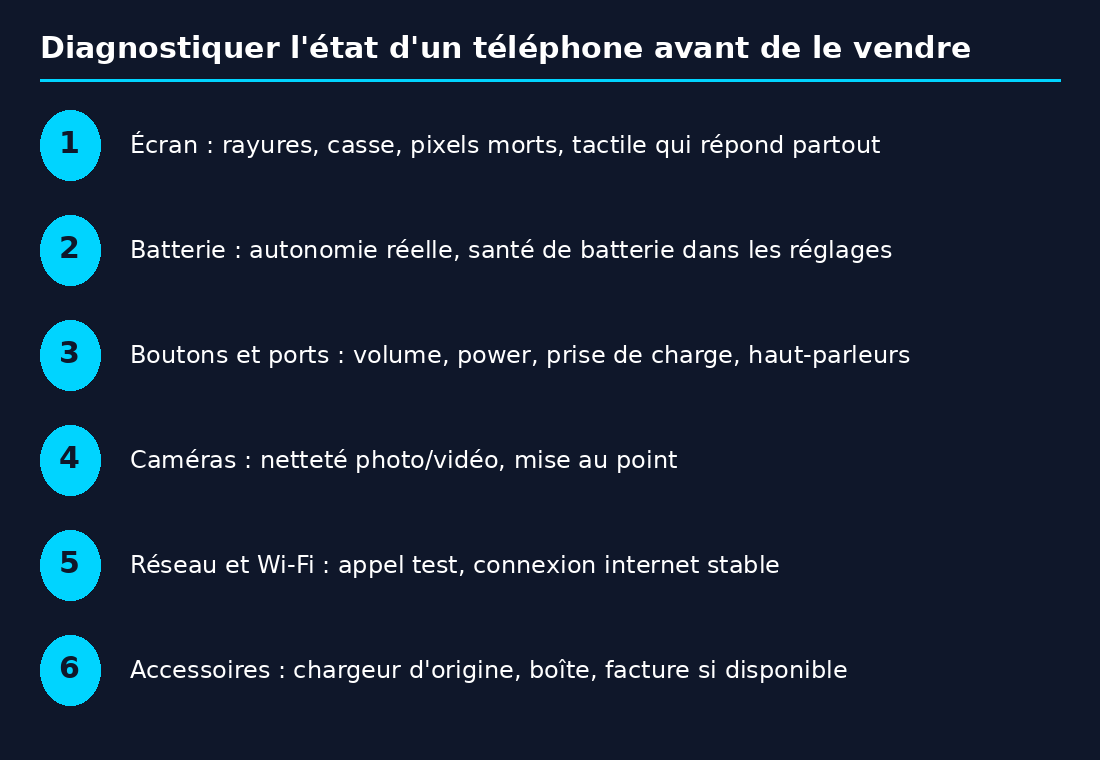 Étapes pour diagnostiquer l'état d'un téléphone d'occasion avant de le vendre au Mali