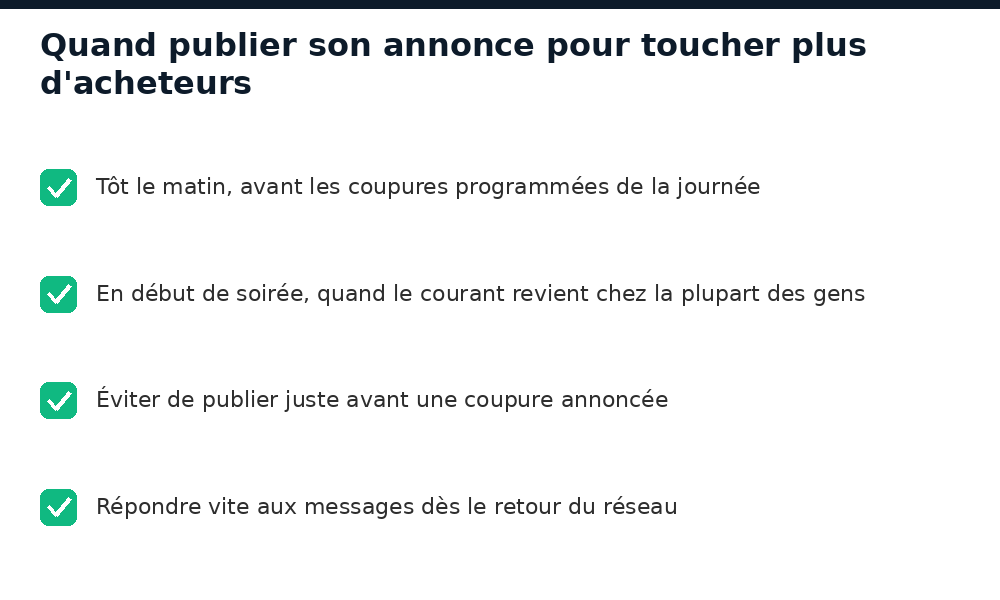 Checklist du meilleur moment pour publier une annonce à Bamako malgré les coupures