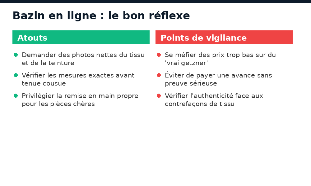 Atouts et points de vigilance pour acheter ou vendre du bazin et des tenues traditionnelles en ligne au Mali