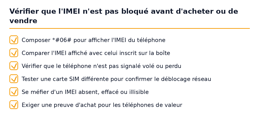 Checklist pour vérifier que l'IMEI d'un téléphone n'est pas bloqué au Mali